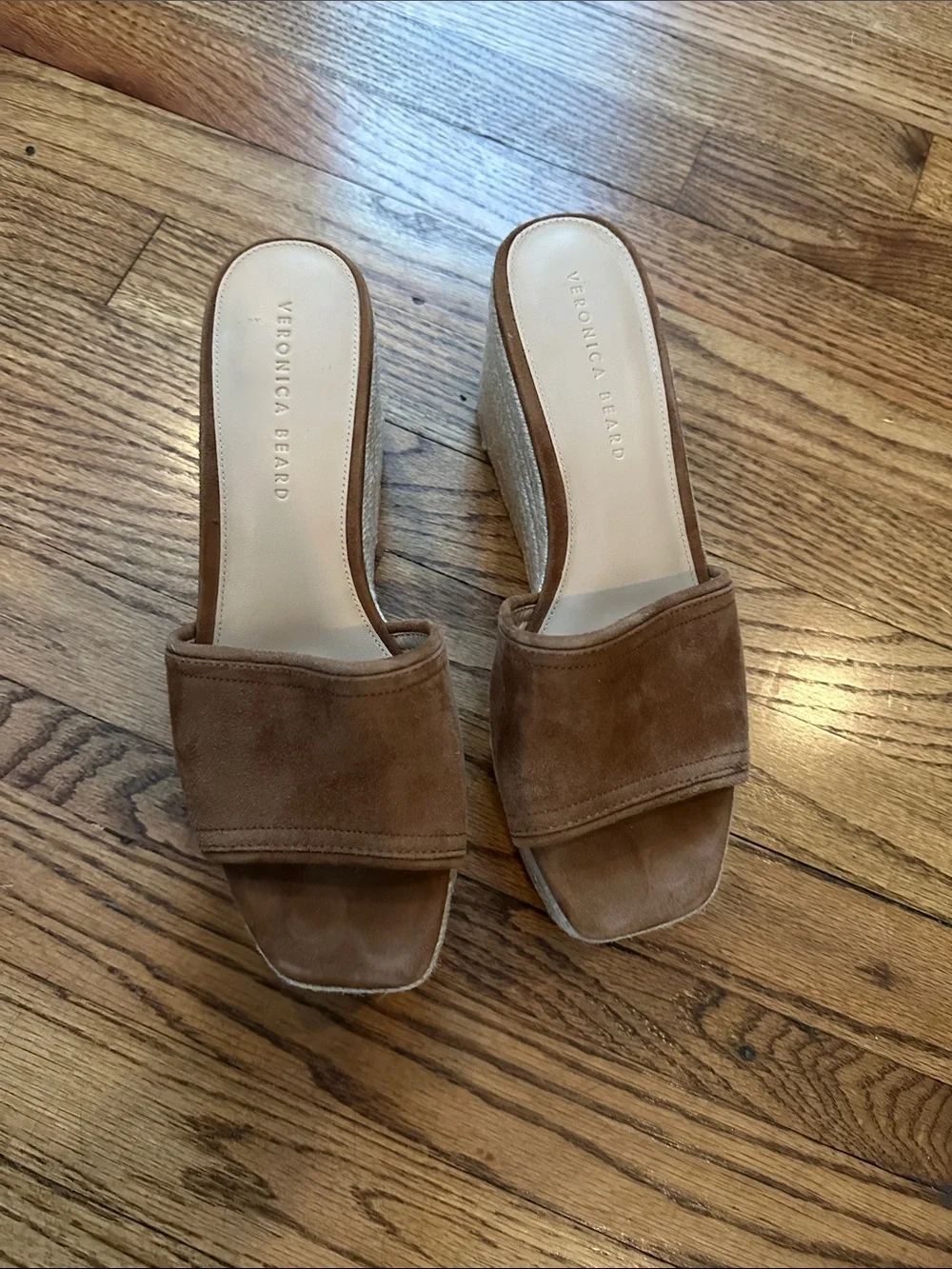 Veronica Beard Leather Gable Espadrille Platform Wedge Sandal